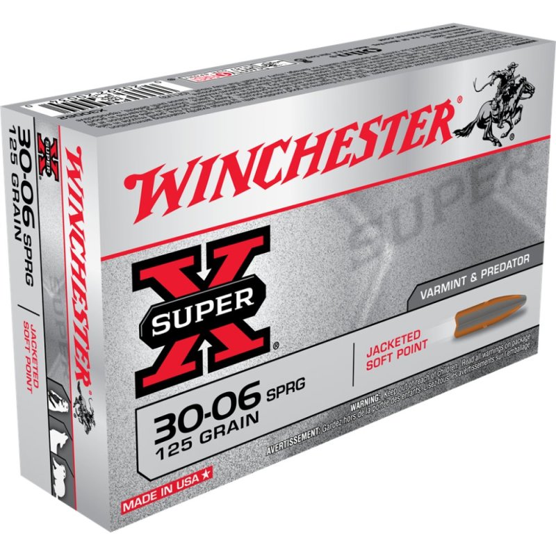 Winchester Ammo X30062 Super X 30-06 Springfield 125 gr Jacketed Soft Point (JSP) 20 Per Box/ 10 Cs