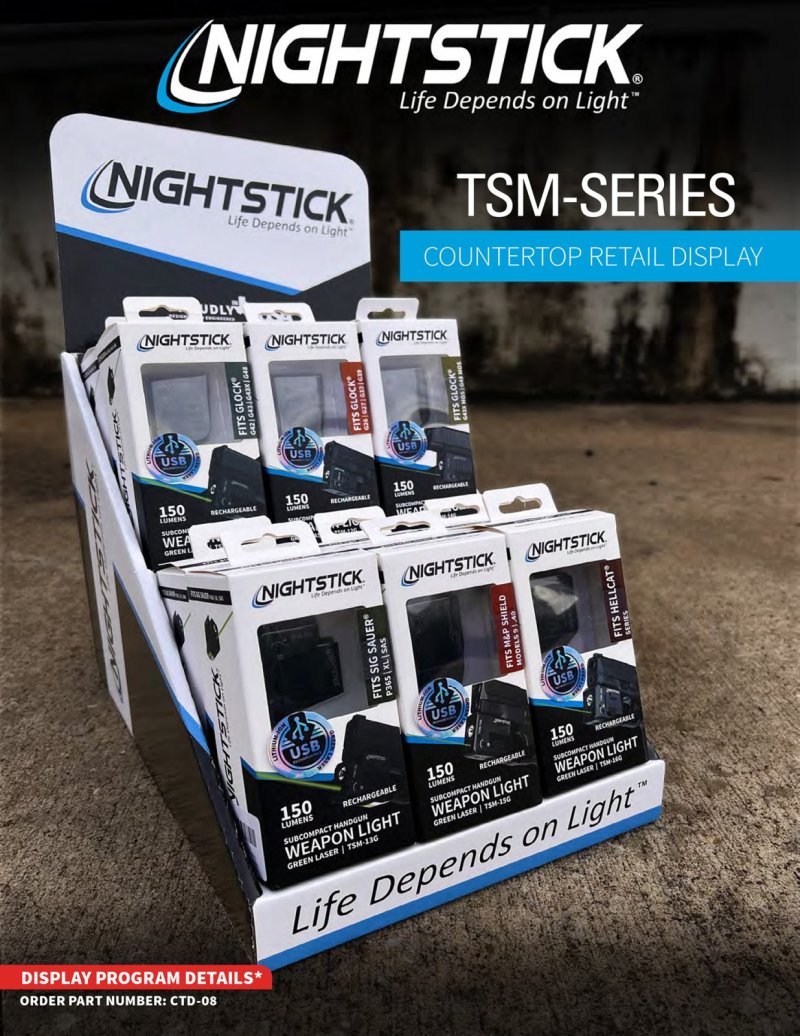 Nightstick CTD08 Weapon Light Green Laser 150 Lumens 104m Range Display