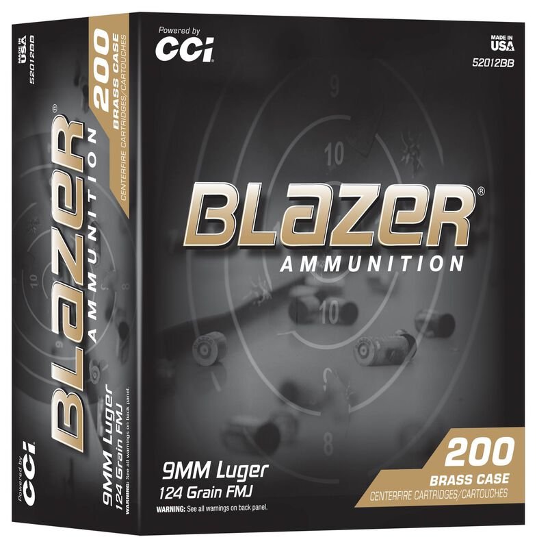 CCI 9mm Luger 124gr FMJ Blazer Brass Ammo 200 Rounds