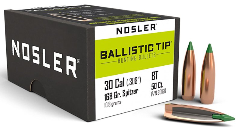 Nosler Ballistic Tip Hunting .30 Caliber .308 168 Grain 50rd Bullets