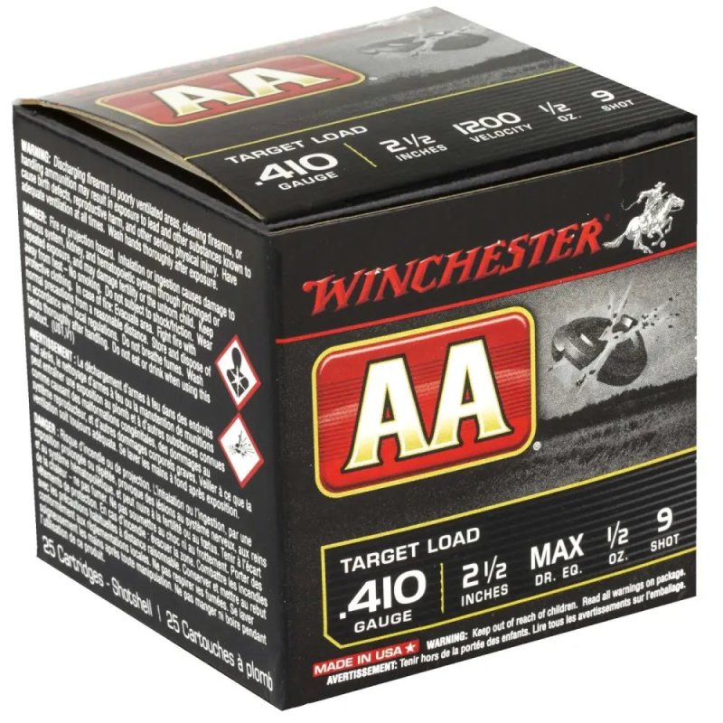 Winchester AA419 410 Gauge 2.50 in 1/2 oz 9 Shot 1200 fps 25 Rounds
