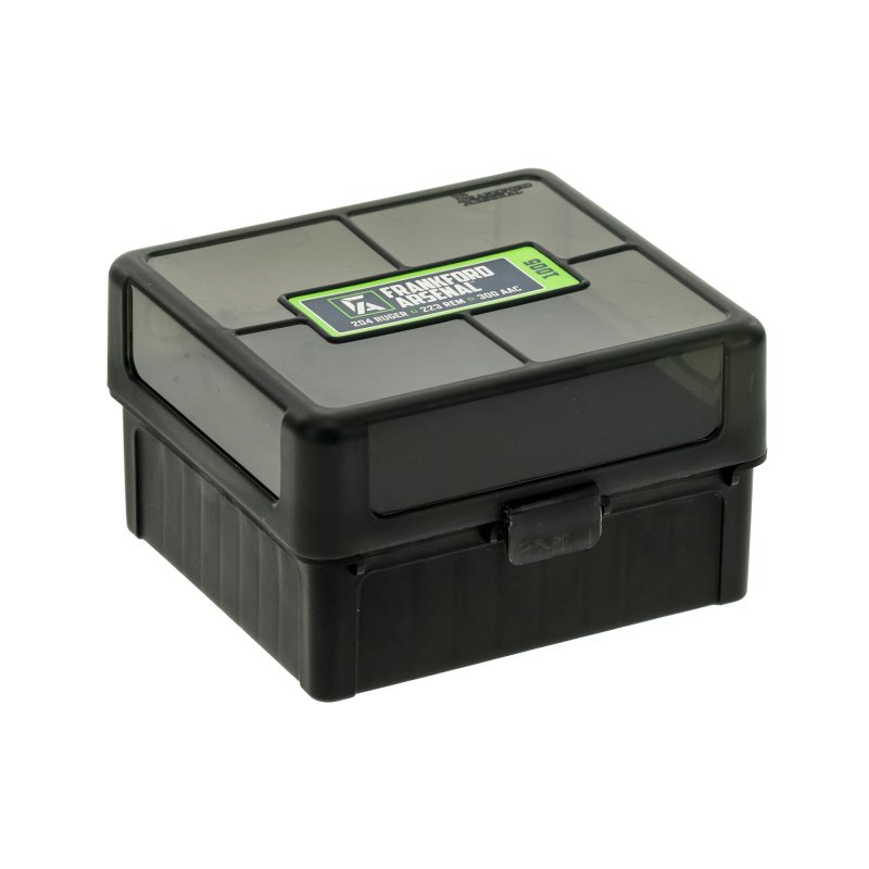Frankford Arsenal 1083799 Hinge-Top Ammo Box 204/223Cal/300WinMag Black Polymer 100rd