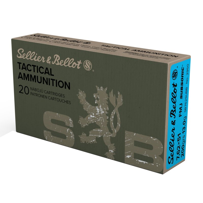 Sellier & Bellot SB762SUBB 308 Win 200gr FMJ Subsonic 20/Box