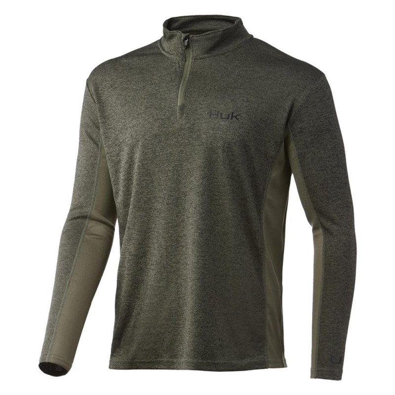 Huk H1200529-318-S Coldfront 1/4 Zip Shirt Heather Moss S 4-Way Stretch