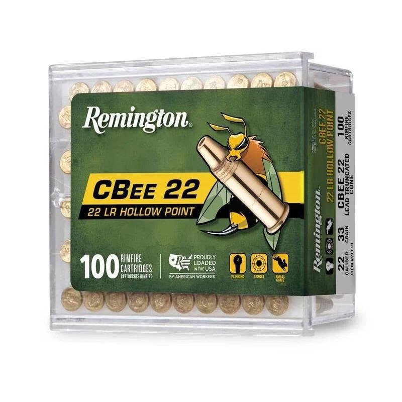 Remington CBee 22 Long Rifle Ammo: 33 Grain, Truncated Hollow Point, Brass Cased, Rimfire, 100 Rounds