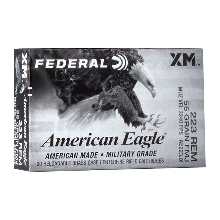 Federal AE223JX 223 Remington 55GR FMJ Rifle Ammo 20/Box
