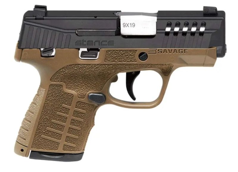 Savage Arms 67040 Stance 9mm Luger 3.20" 10+1,7+1 Flat Dark Earth Frame with Black Nitride Stainless Steel Ported Slide, Textured Interchangeable Backstrap Grip, TruGlo Night Sights & Manual Safety