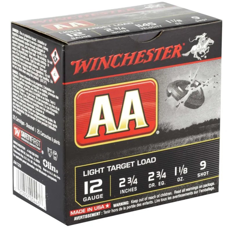 Winchester AA129 Light Target 12 Gauge 2.75 In 1 1/8 oz 1145 fps 9 Shot