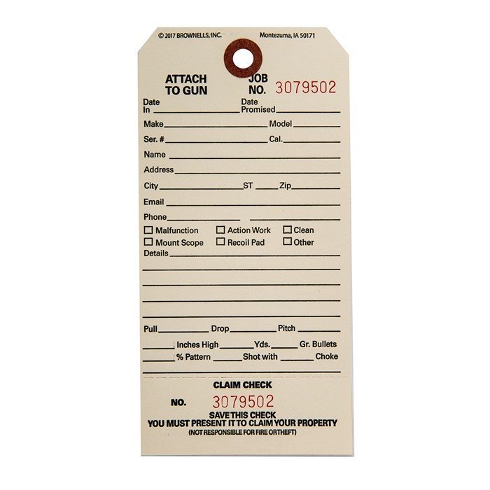 Brownells Single Stub Claim Checks CC-1 1000 Pack