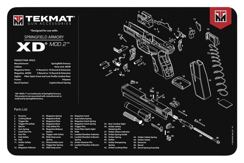 TekMat 11x17 Gun Cleaning Mat Springfield Armory XD Mod.2