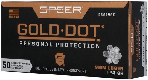 Speer Gold Dot 9mm Luger 124 Grain GDHP 50 Rounds 531618GD