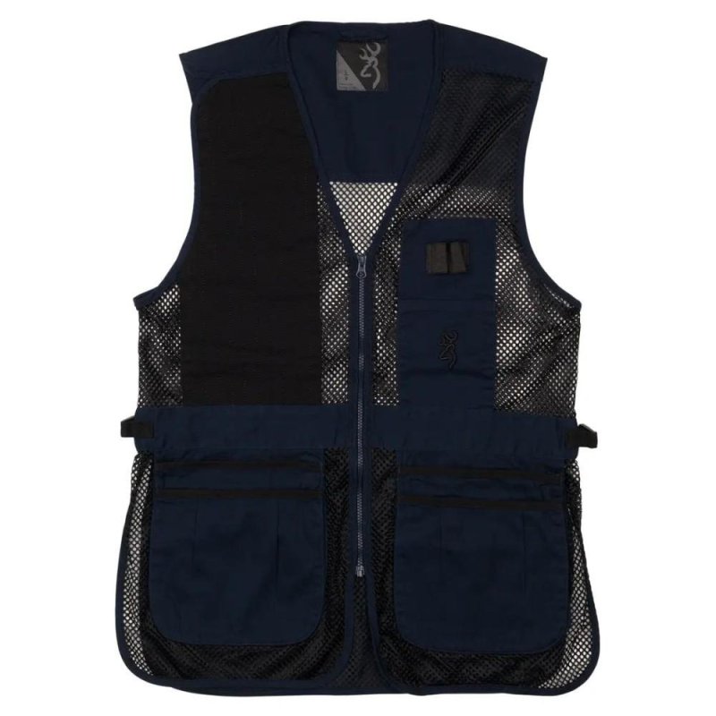 Browning Trapper Creek Vest XL - Navy/Black, 4 Oz Cotton Twill, Polyester Mesh Body, Shooting Patch, Shell Pockets