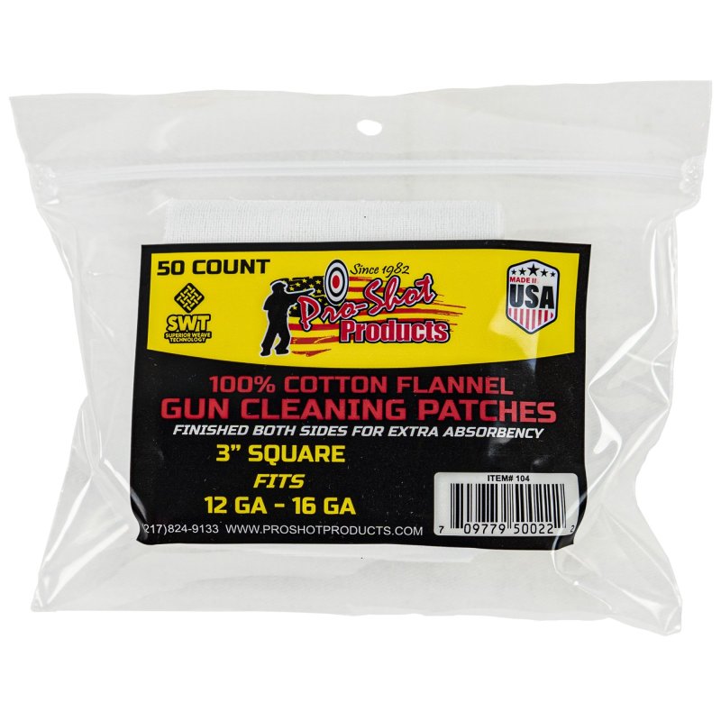Pro-Shot 100% Cotton Flannel Patches 12-16ga. 50-ct-709779500222