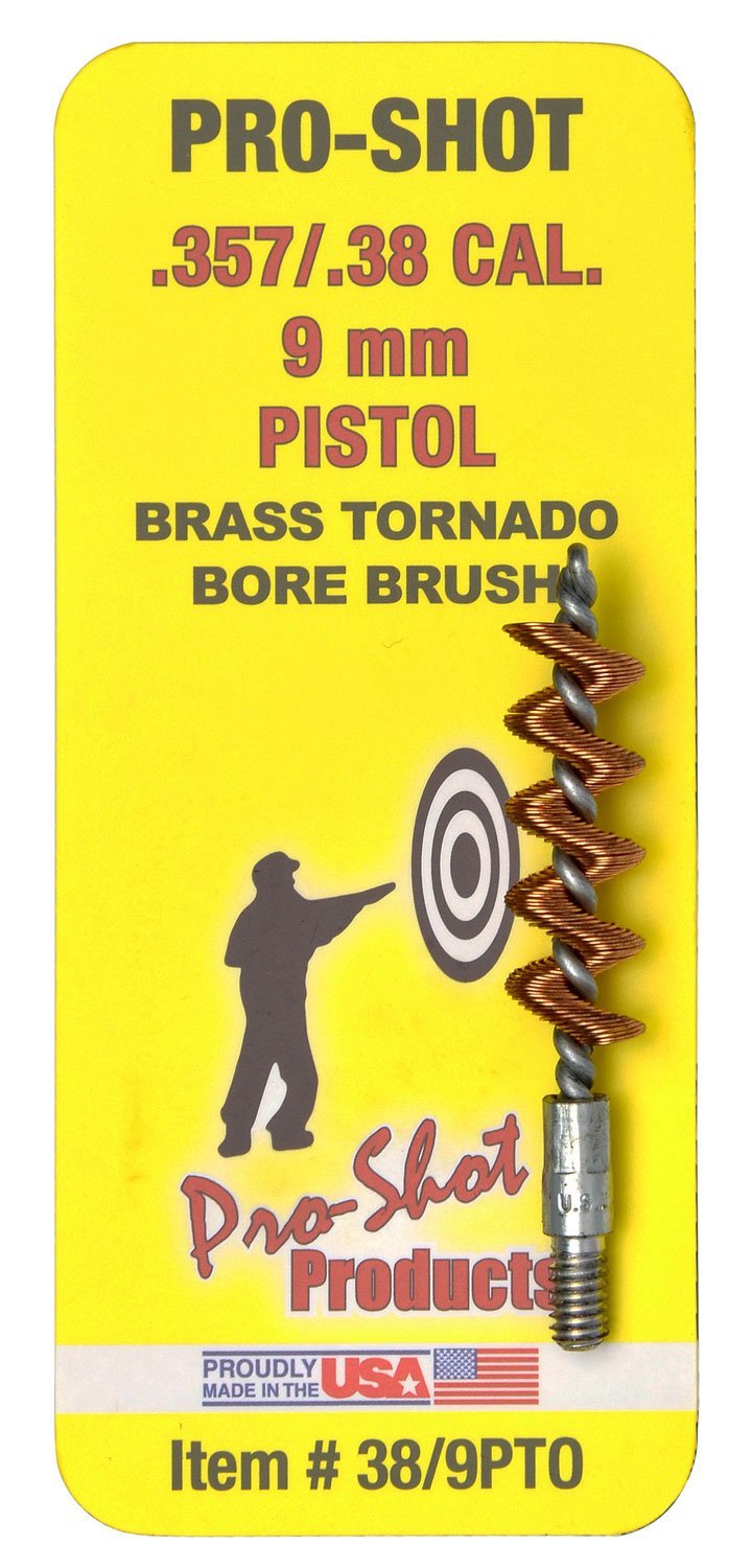 Pro-Shot 389PTO Tornado Bore Brush .38- 9mm Cal Pistol #8-32 Thread Bras...