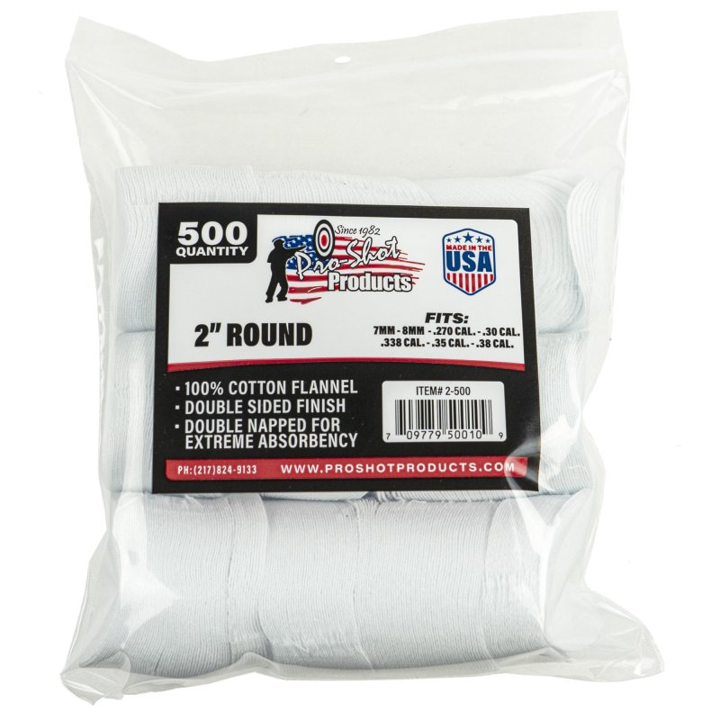 Pro-Shot 2-500 Cotton Flannel Cleaning Patches .270-.38 Caliber 500 Count