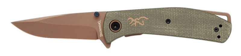 Browning Trailside EDC 3 in D2 Steel Folding Knife Green Micarta Handle