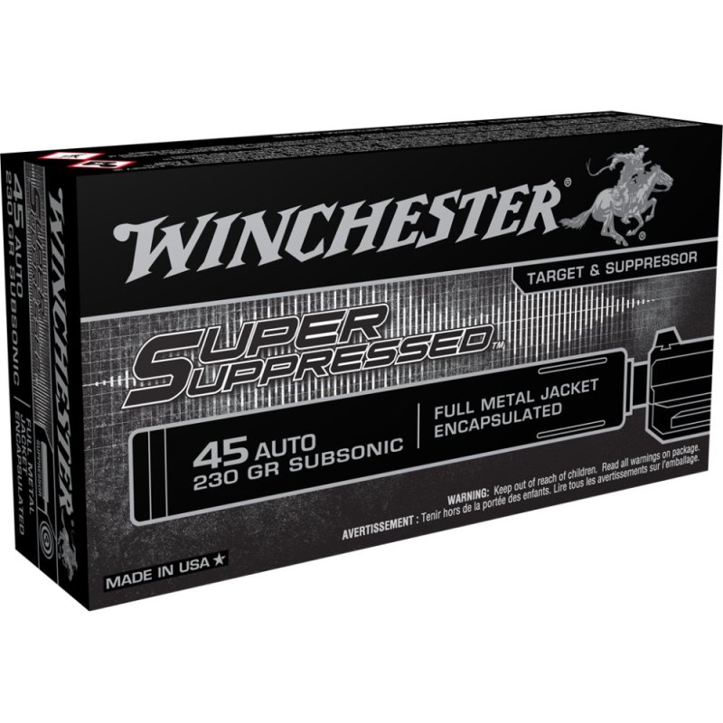 Winchester SUP45 45 ACP 230 Grain Full Metal Jacket 50 Rounds Brass