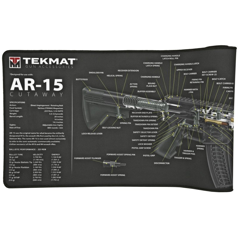 TekMat TEKR44AR15CA AR-15 Cutaway Cleaning Mat 44" Rubber Black/White