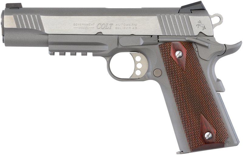 Colt O1070RG Rail Gun .45 ACP 5" SS, 8+1, Rosewood Grips, Novak Sight