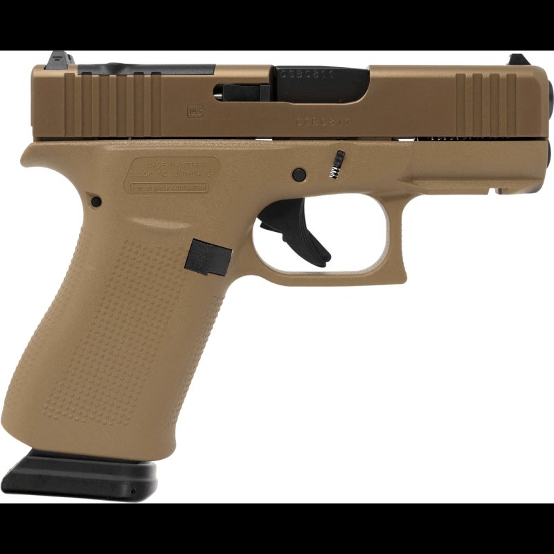 GLOCK 43X MOS 9MM 3.41 Barrel GLOCK Marksman Barrel Coyote FDE No Finger Grooves Fixed Sights 15 Rounds 2 Magazines