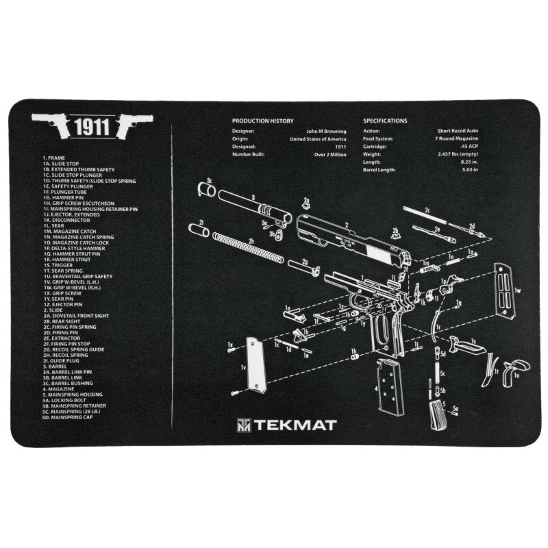 TekMat 1911 Pistol Mat 11"x17" Microfiber TekTowel Black Packed In Tube