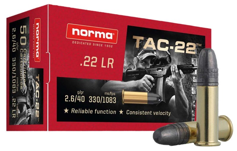 Norma TAC-22 Rimfire Ammunition .22 LR 40gr LRN 1083 fps 50/ct