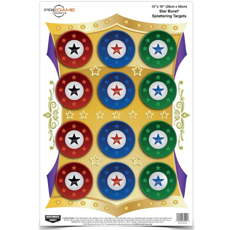 Birchwood Casey Pregame 35572 12x18 Star Burst Paper Target 8 Pack