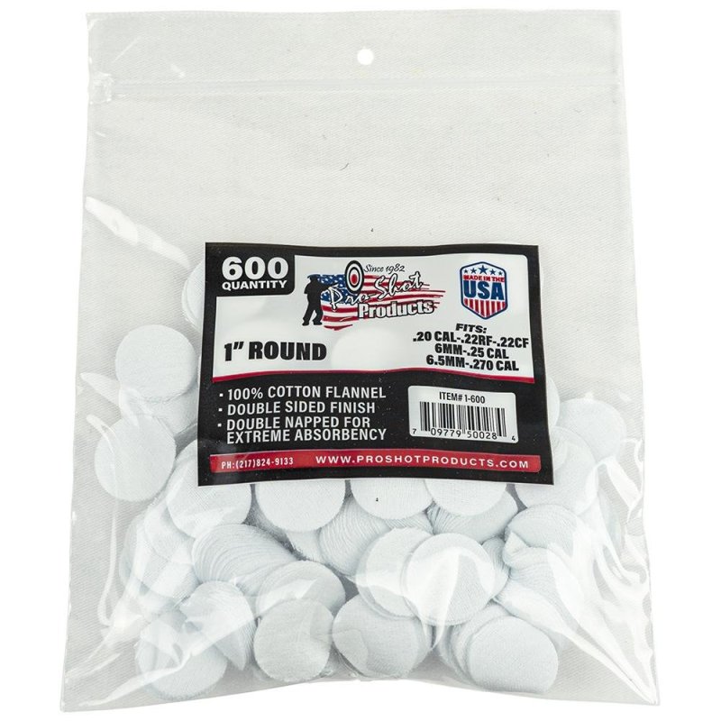 ProShot 1-600 1" Round Patches .22-.270 Cal, 600 Count