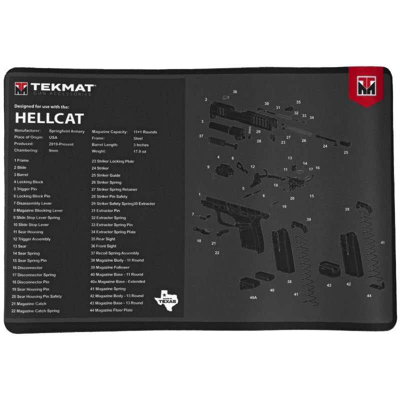 TekMat TEKR17HELLCAT Springfield Armory Hellcat Cleaning Mat Gray/White Rubber 11"x17" Springfield Hellcat Parts Diagram