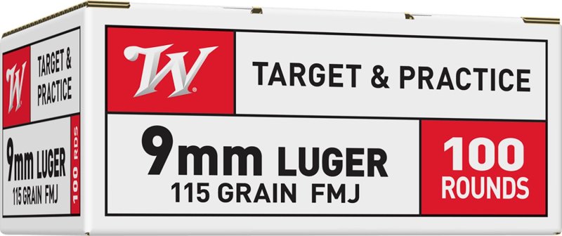 Winchester 9mm Range Pack Ammo FMJ 115 Grain 1190 fps 100 Rounds