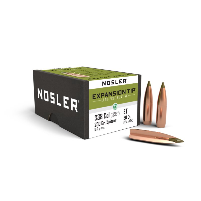 Nosler E-Tip .338 Caliber 250gr 50/rd - Lead-Free, High Impact, Long-Range Performance Bullet