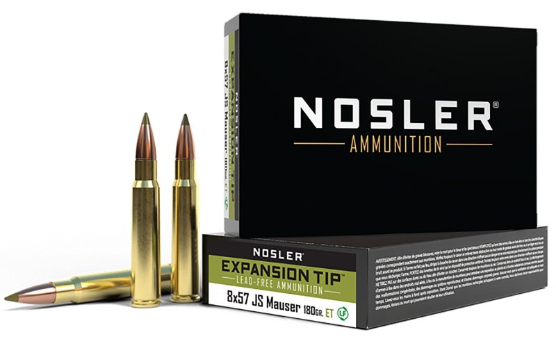 Nosler 40643 8X57mm JS E-Tip 180 Grain, Brass Cased, 20 Rounds, High-Performance Hunting Ammunition