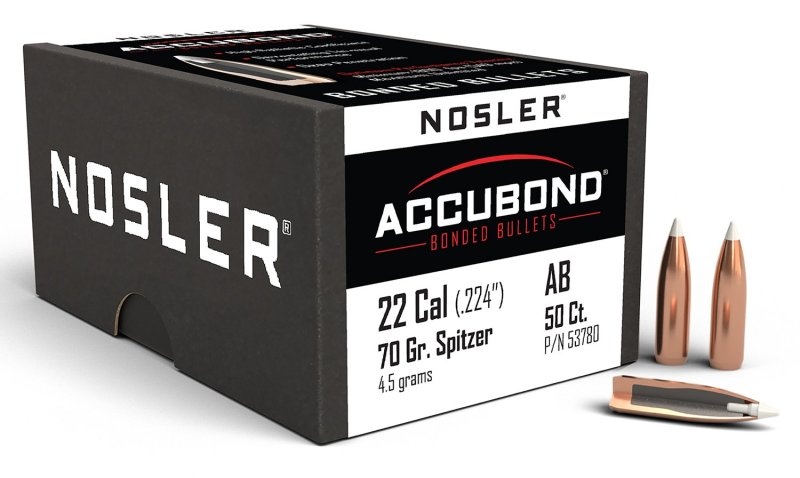 Nosler AccuBond Hunting .224 70 gr Spitzer Point 50 Per Box 53780