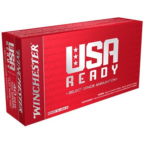 Winchester Ammo RED40 USA Ready 40 S&W 165 gr Full Metal Jacket Flat Nose (FMJFN) 50 Per Box/ 10 Cs