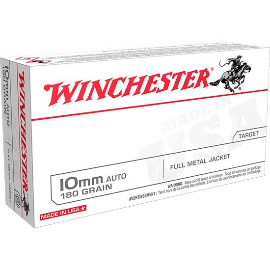 Winchester Ammo USA10MM USA Target 10mm Auto 180 gr Full Metal Jacket Flat Nose (FMJFN) 20 Per Box/ 10 Cs