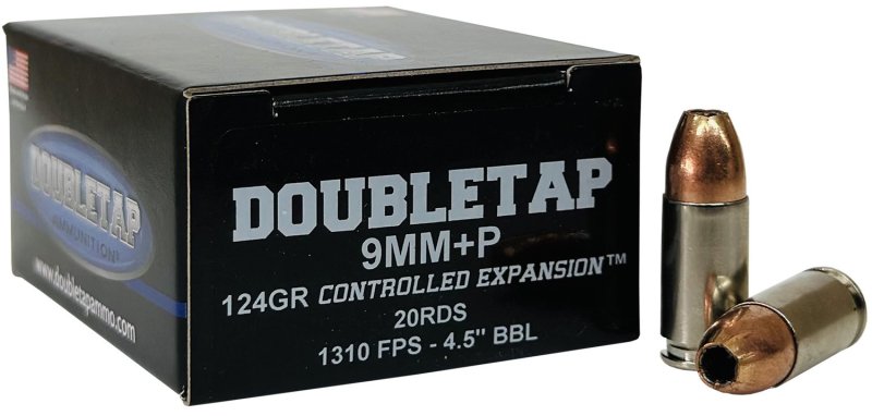 DoubleTap 9MM124HP20 9mm+P 124gr JHP Controlled Expansion Ammo 20/Box