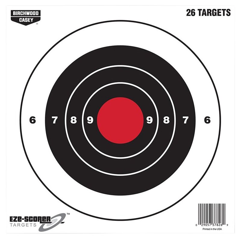 Birchwood Casey EZE-Scorer 8" Bullseye Paper Target Black/Red 26 Pack