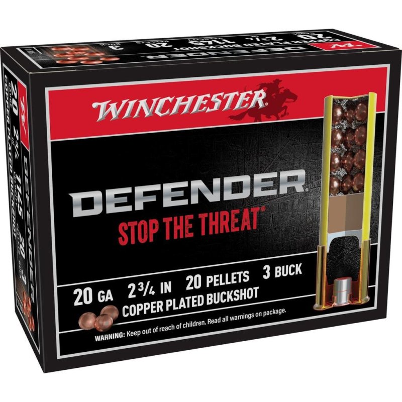 Winchester SB203PD Defender 20 Gauge 2.75 in 20 Pellets Copper Plated Bucks