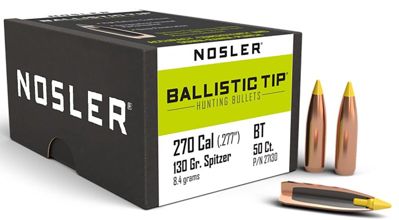 Nosler Ballistic Tip Hunting Bullets .270 Cal .277 130 gr 50-ct 27130