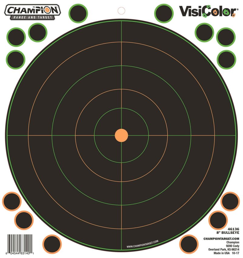 Champion Targets VisiColor 8.5x9" Self-Adhesive Bullseye, Orange/Black, 5-Pack with Pasters, Model 46136