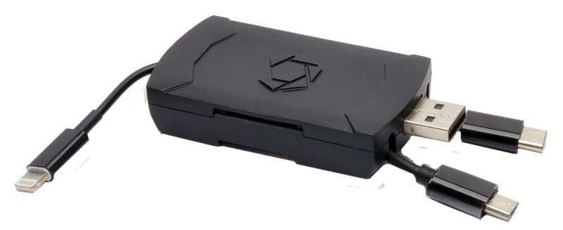 Stealth Cam STCQMCR 4-in-1 SD Card Reader USB-C/Micro USB/Lightning Black